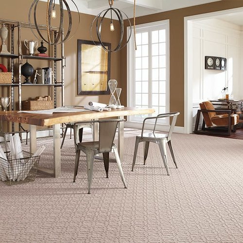 Modern dining room with luxury patterned carpet in Glendale