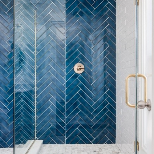 Beautiful blue tiles in a modern shower