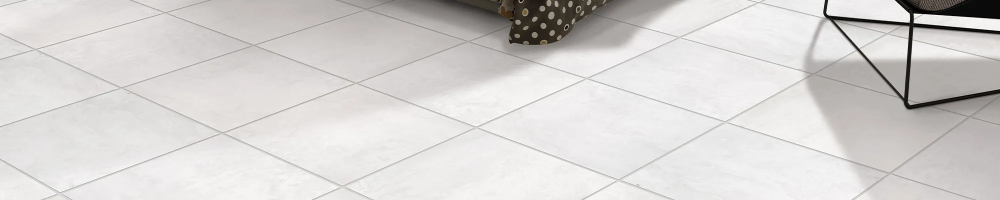 White tile flooring with a matte finish