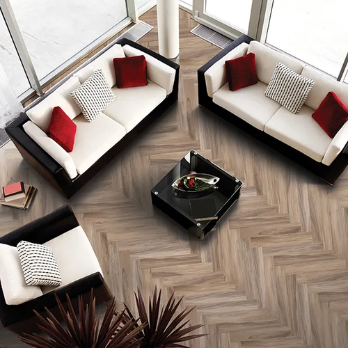 Wood look flooring in a herringbone pattern in a Glendale home