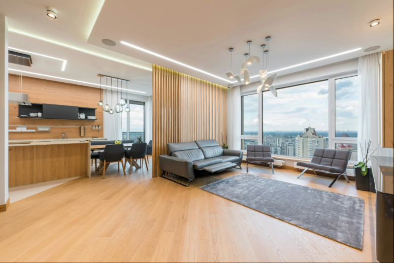Modern Scandanavian style apartment with wood flooring in Arizona